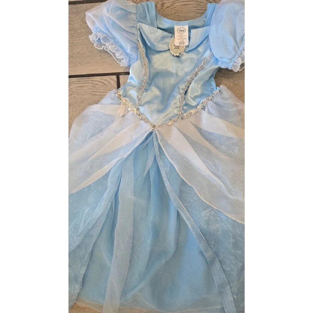 Disney Cinderella Costume Dress Girls Size 5/6 Blue Sparkle Princess Ball Gown
